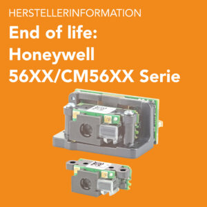 Herstellerinformation zur Produktabkündigung der Honeywell 56XX- und CM56XX-Scan-Engine-Serien mit Darstellung einer Honeywell N5680 Scan Engine.